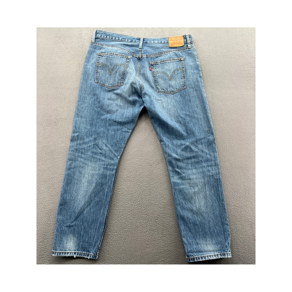 Levis 501 Original Fit Jeans Womens 32x32 Blue Distressed Button Fly Denim Pants - Picture 7 of 13